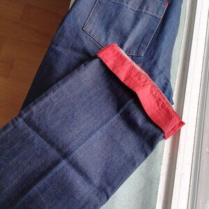 DKNY, 32 waists by 34 lengths, blue denim, red cuffs, very rare .....